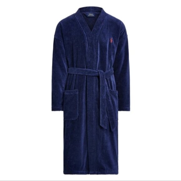 Ralph Lauren Polo Men's Preppy Old Money Soft Cotton Kimono Velour Robe S/M - Picture 4 of 12